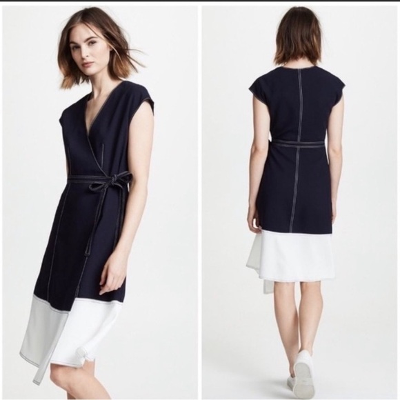 JOIE Mahesa Wrap Dress Midi Midnight Navy and White Size Small - Picture 6 of 8